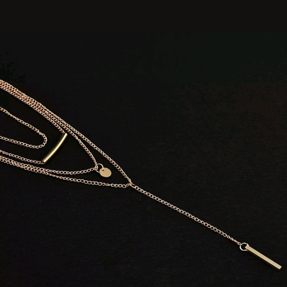 Goldtone 4 Chain Lariat Layered Necklace - Picture 2 of 3